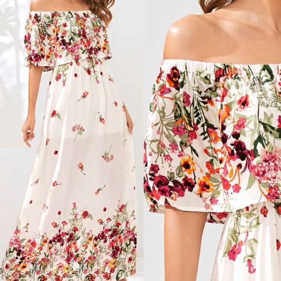 Boho floral print off shoulder maxi dress - Picture 3 of 5